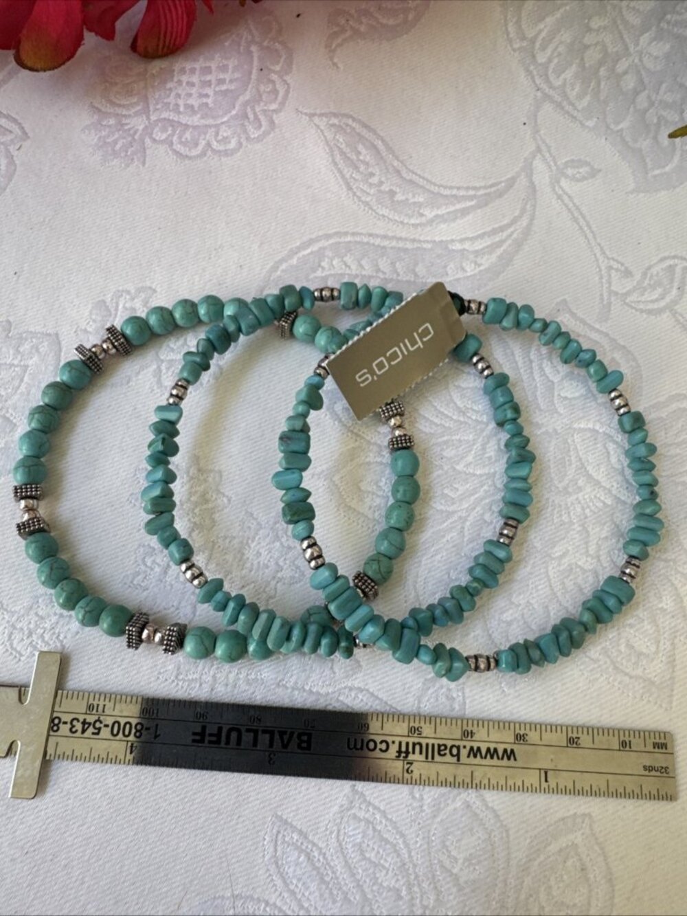 Chico's 3 Piece Thin Turquoise Blue Bead Bracelet Bangle Stackable SET NEW - Picture 5 of 6